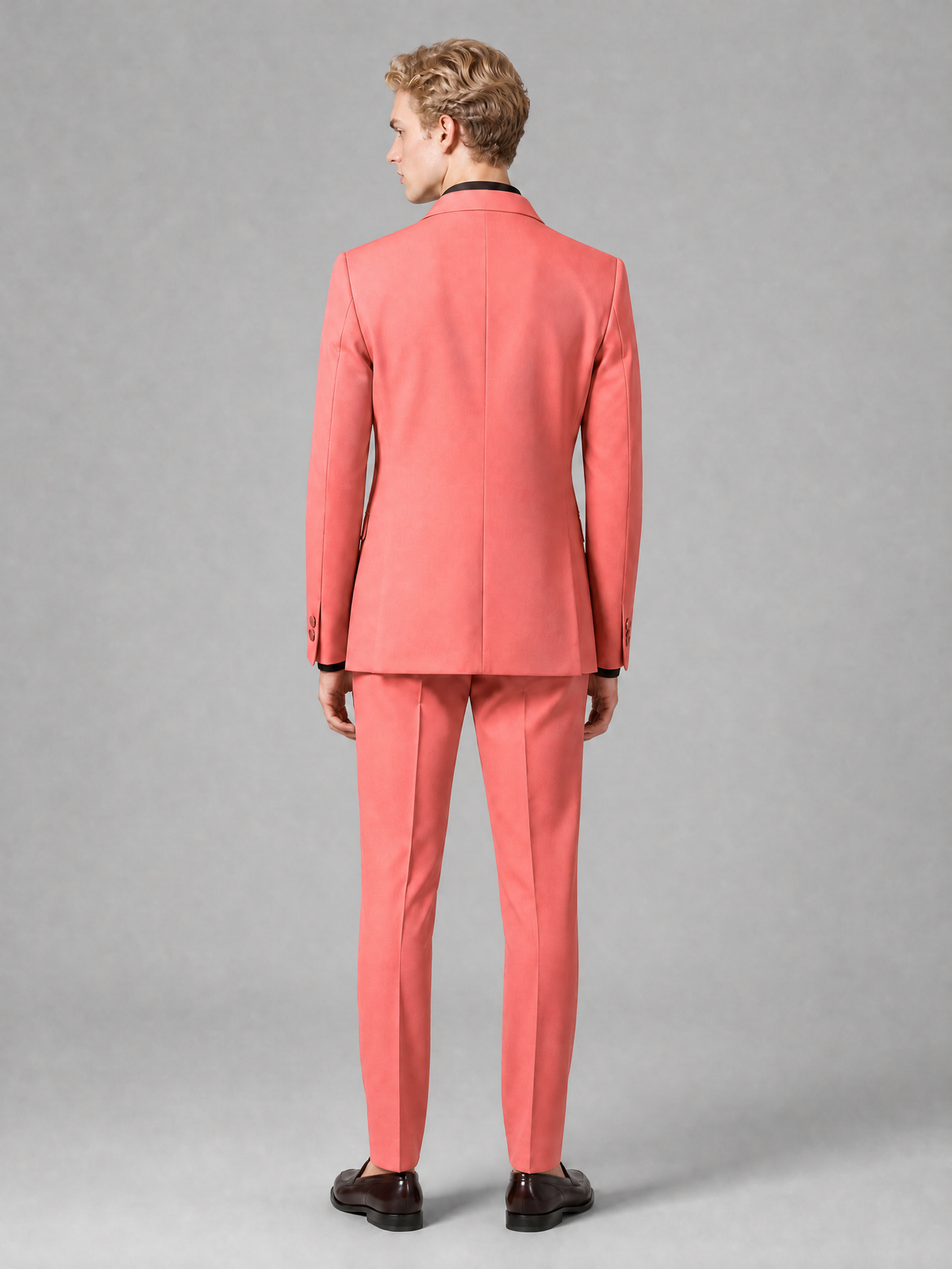 Men's Light Coral Double-Breasted Slim Fit 2-Piece Suit – Peak Lapel Wedding & Business Formal Set - Coral - Coral_3