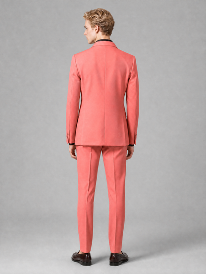 Men's Light Coral Double-Breasted Slim Fit 2-Piece Suit – Peak Lapel Wedding & Business Formal Set - Coral - Coral_3