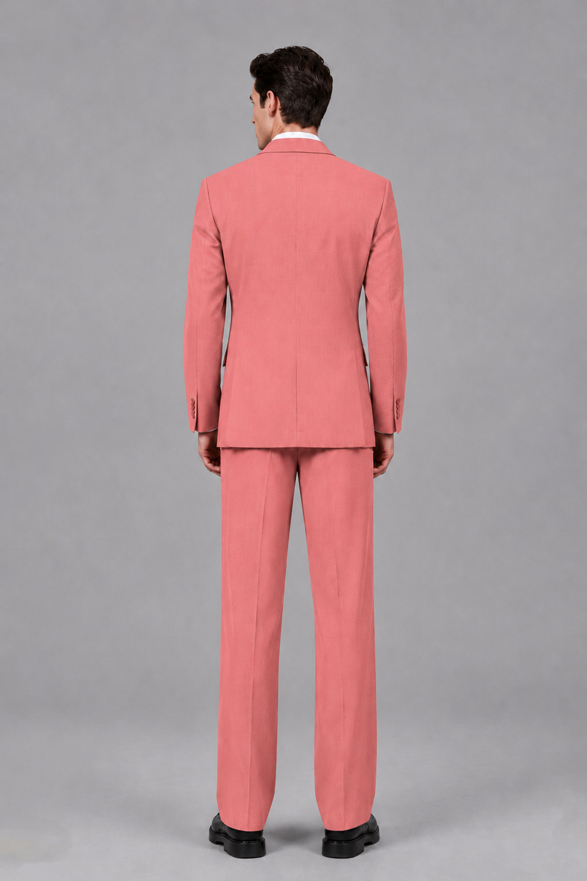 Savile Men's Coral Pleated 2-Piece Suit Set | Notch Lapel Blazer & Tailored Trousers - Coral - Coral_3