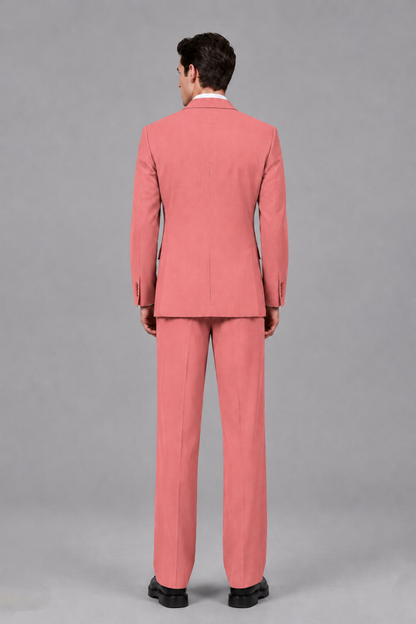 Savile Men's Coral Pleated 2-Piece Suit Set | Notch Lapel Blazer & Tailored Trousers - Coral - Coral_3