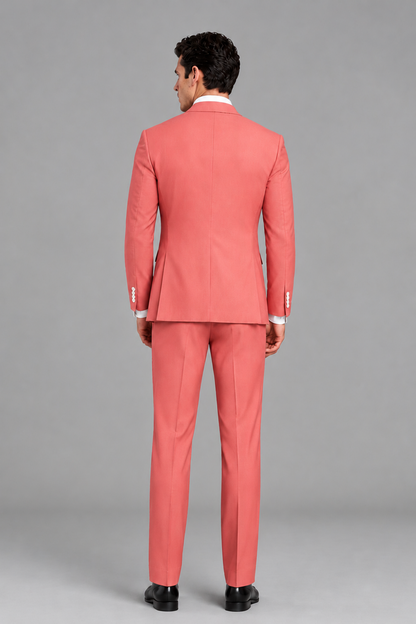 Savile Men's Modern Coral 2-Piece Wrap Suit Set – Peak Lapel Side-Button Blazer & Tailored Trousers - Coral - Coral_3