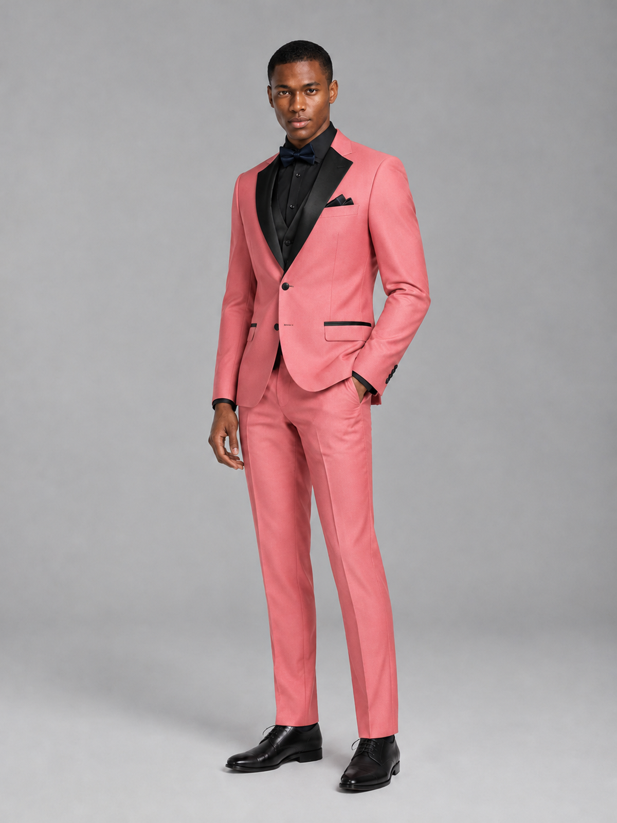 Savile Men's Coral Contrast Shawl Lapel Tuxedo Suit – 3-Piece Wedding, Prom & Black-Tie Formal Set - Coral - Coral_4