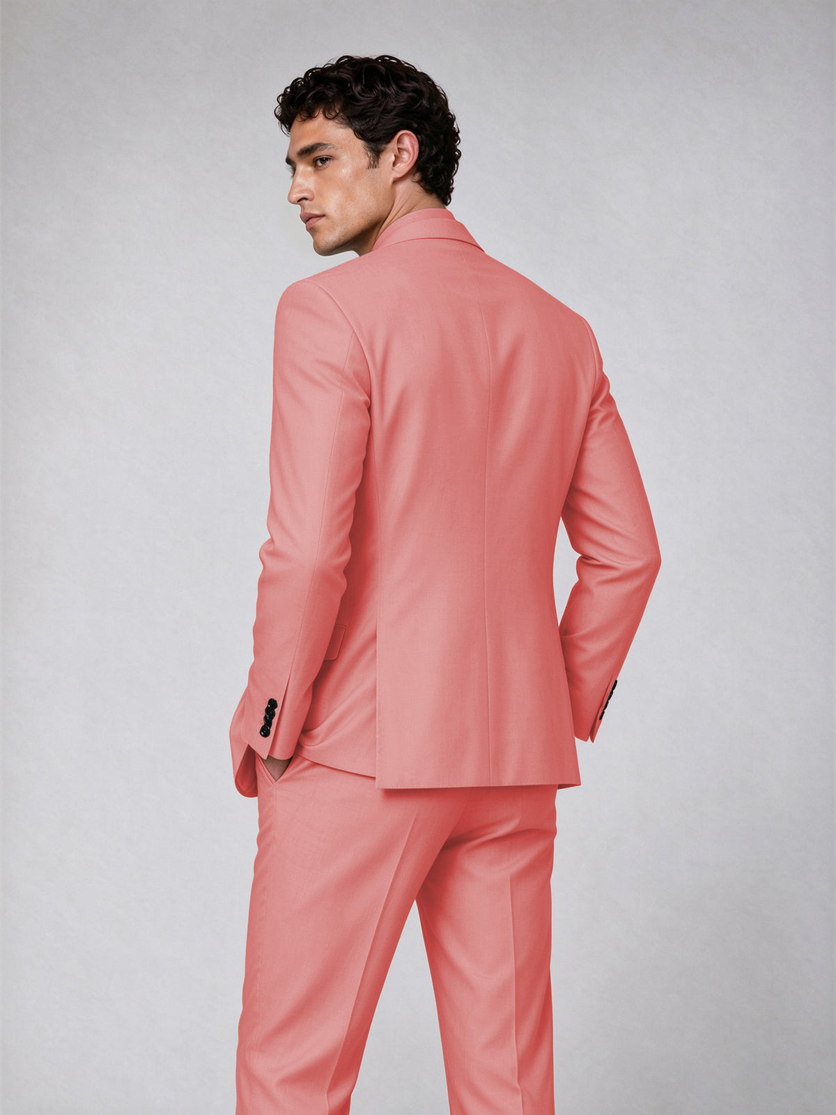 Savile Men's Coral Double-Breasted 2-Piece Suit Set – Blazer & Trousers - Coral