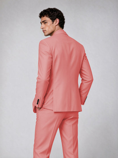 Savile Men's Coral Double-Breasted 2-Piece Suit Set – Blazer & Trousers - Coral