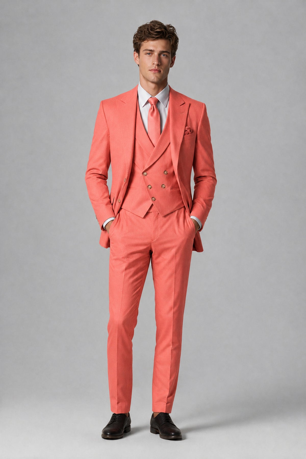 Savile Men's Dusty Coral 3-Piece Suit – Jacket, Vest & Trousers | QX0113 - Coral