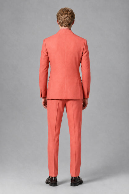 Savile Men's Coral Double-Breasted Two-Piece Suit - Coral