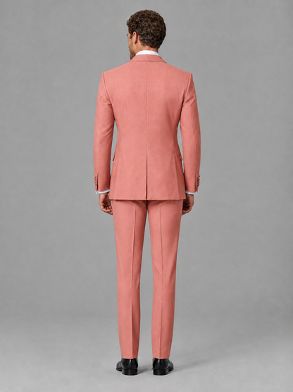 Savile Men's Coral Velvet Shawl Lapel Tuxedo Suit – Modern Side-Buckle Dinner Jacket & Trousers 2-Piece Set - Coral