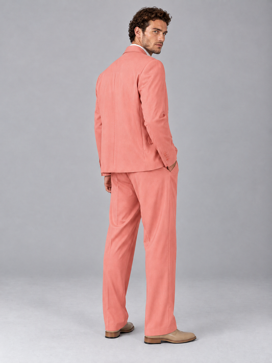Savile Coral Beige Double-Breasted 2-Piece Suit with Peak Lapel - Coral
