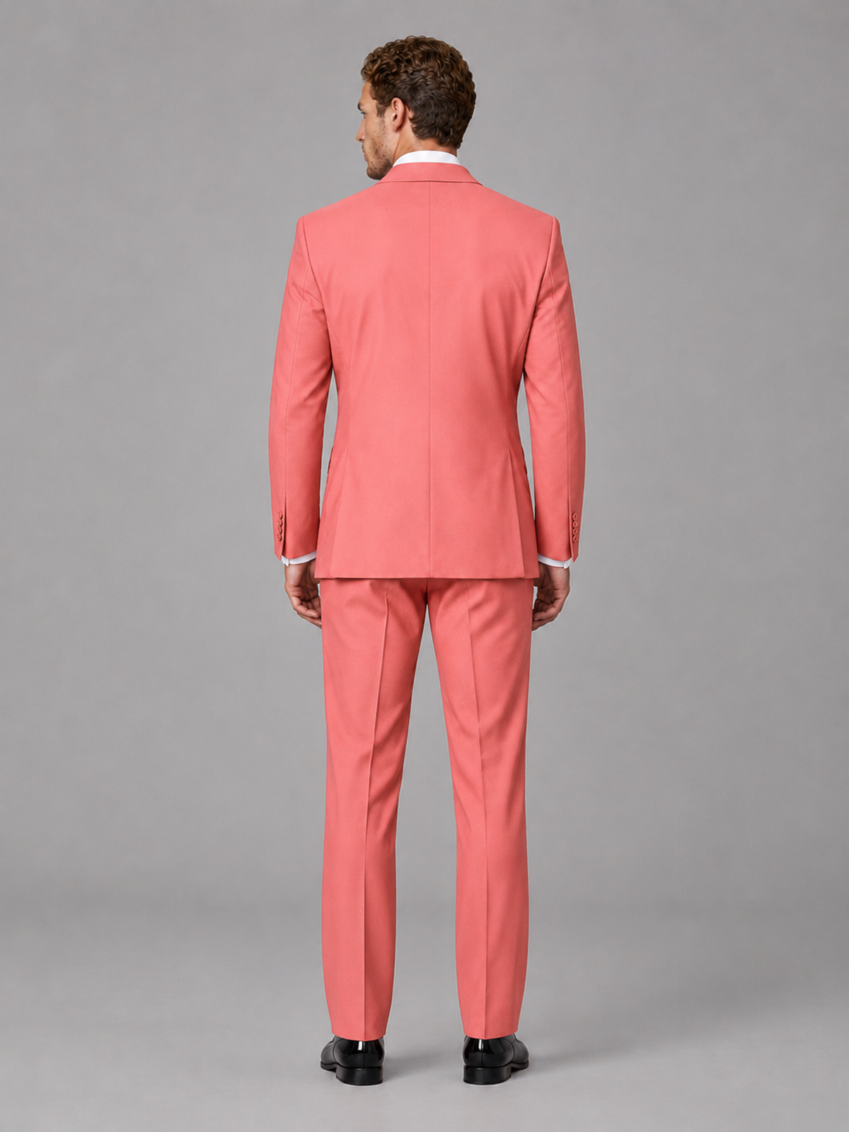 Savile Men's Coral Peak Lapel 3-Piece Tuxedo Suit | Jacket, Vest & Trousers - Coral