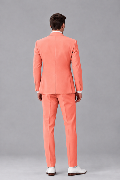 Savile Coral 3-Piece Suit with Notch Lapel & Chain Vest - Coral