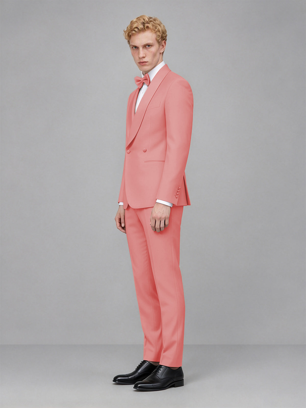 Men's Coral Single-Button Coral Satin Shawl Lapel Tuxedo Suit Set | Blazer & Trousers - Coral