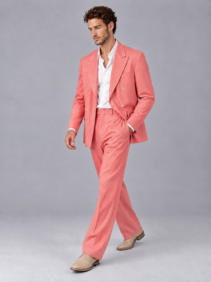 Savile Coral Beige Double-Breasted 2-Piece Suit with Peak Lapel - Coral