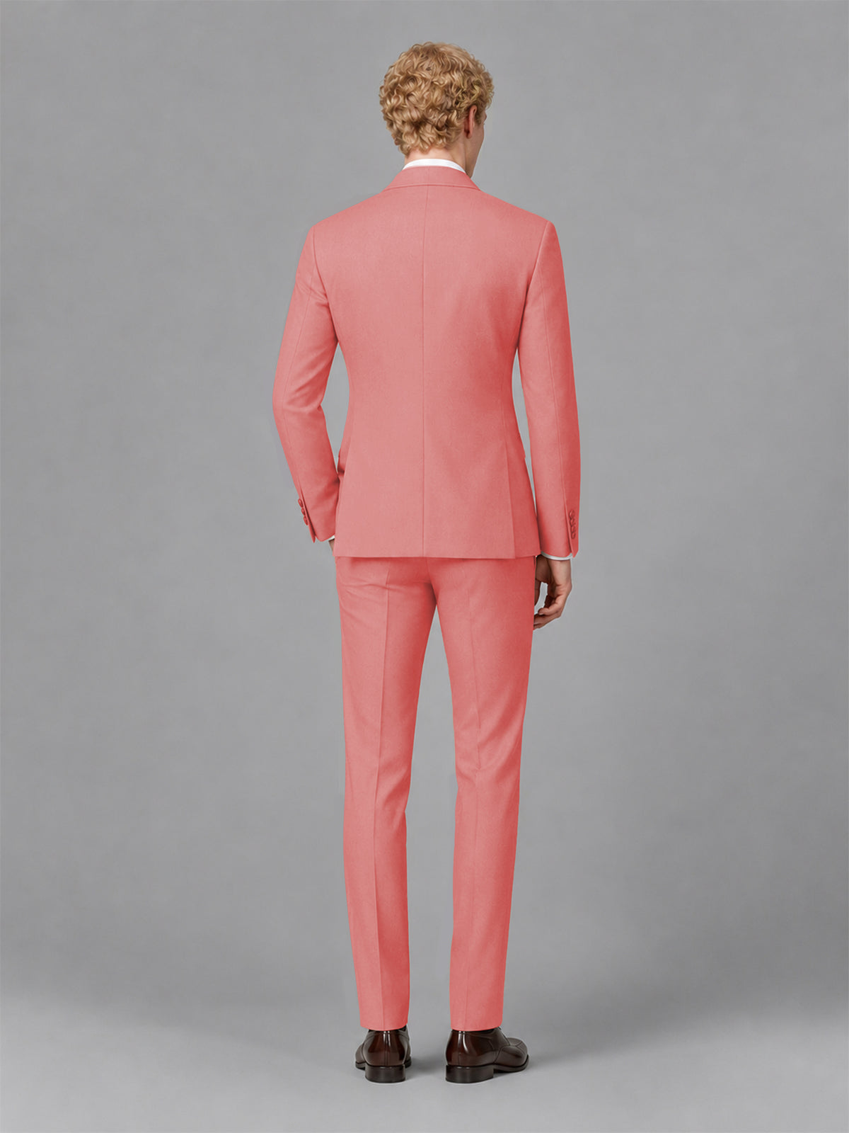 Men's Coral Single-Button Coral Satin Shawl Lapel Tuxedo Suit Set | Blazer & Trousers - Coral
