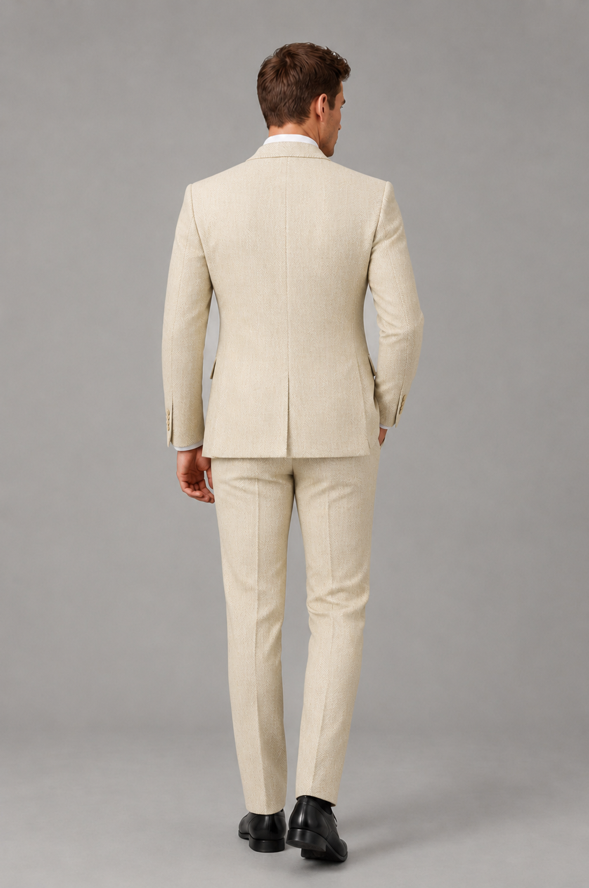 Savile Men's Grey Notch Lapel 3-Piece Suit Set | Jacket, Vest & Trousers - Cream - Cream