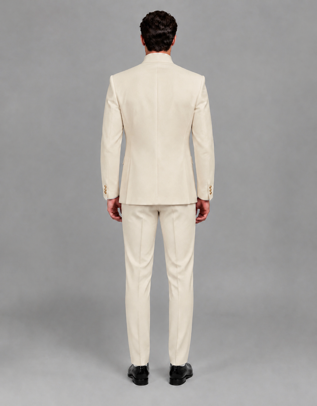 BOLODOO Men's Cream Asymmetrical Mandarin Collar Tuxedo Suit – Modern 2-Piece Gold Button Wedding, Prom & Gala Set - Cream - Cream_03
