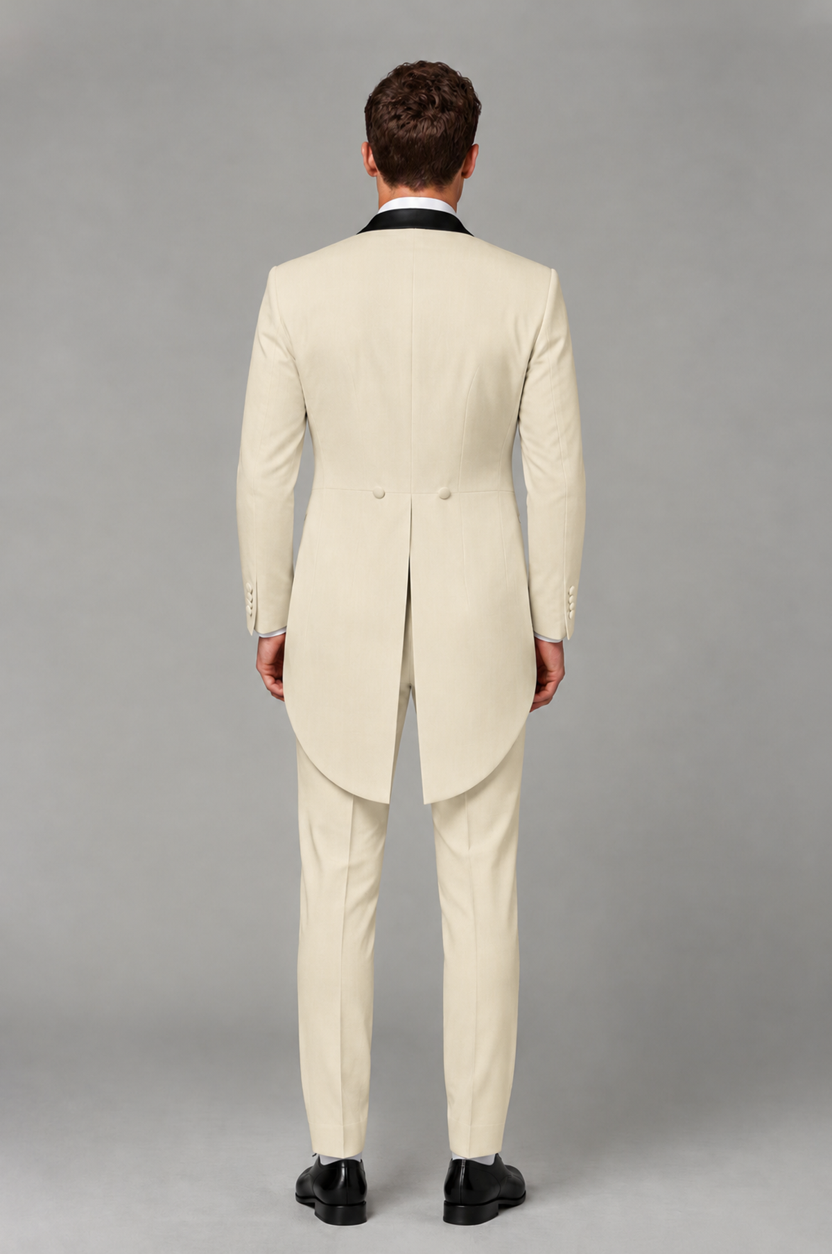 Savile Cream 3-Piece Tailcoat Tuxedo Suit with Black Peak Lapel - Cream - Cream_03