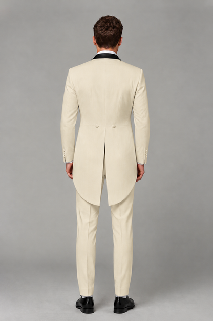 Savile Cream 3-Piece Tailcoat Tuxedo Suit with Black Peak Lapel - Cream - Cream_03