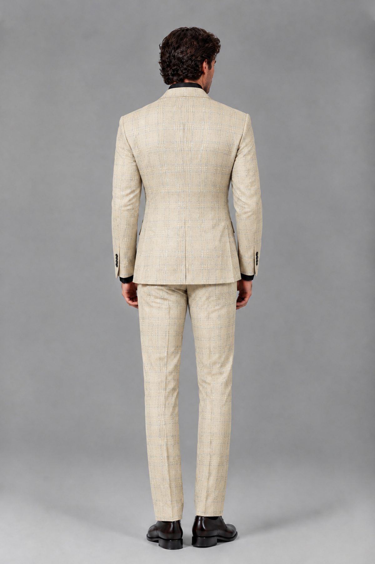 Savile Men's Rust Plaid 2-Piece Double-Breasted Suit – Peak Lapel Slim-Fit Jacket & Trousers Set - Cream - Cream