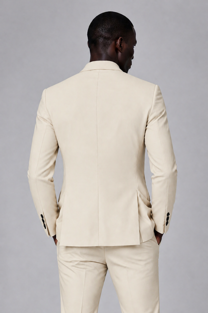 Savile Men's Cream Double Breasted Slim Fit 2-Piece Suit Set – Blazer & Trousers | Wedding Gala Formal - Cream - Cream_03