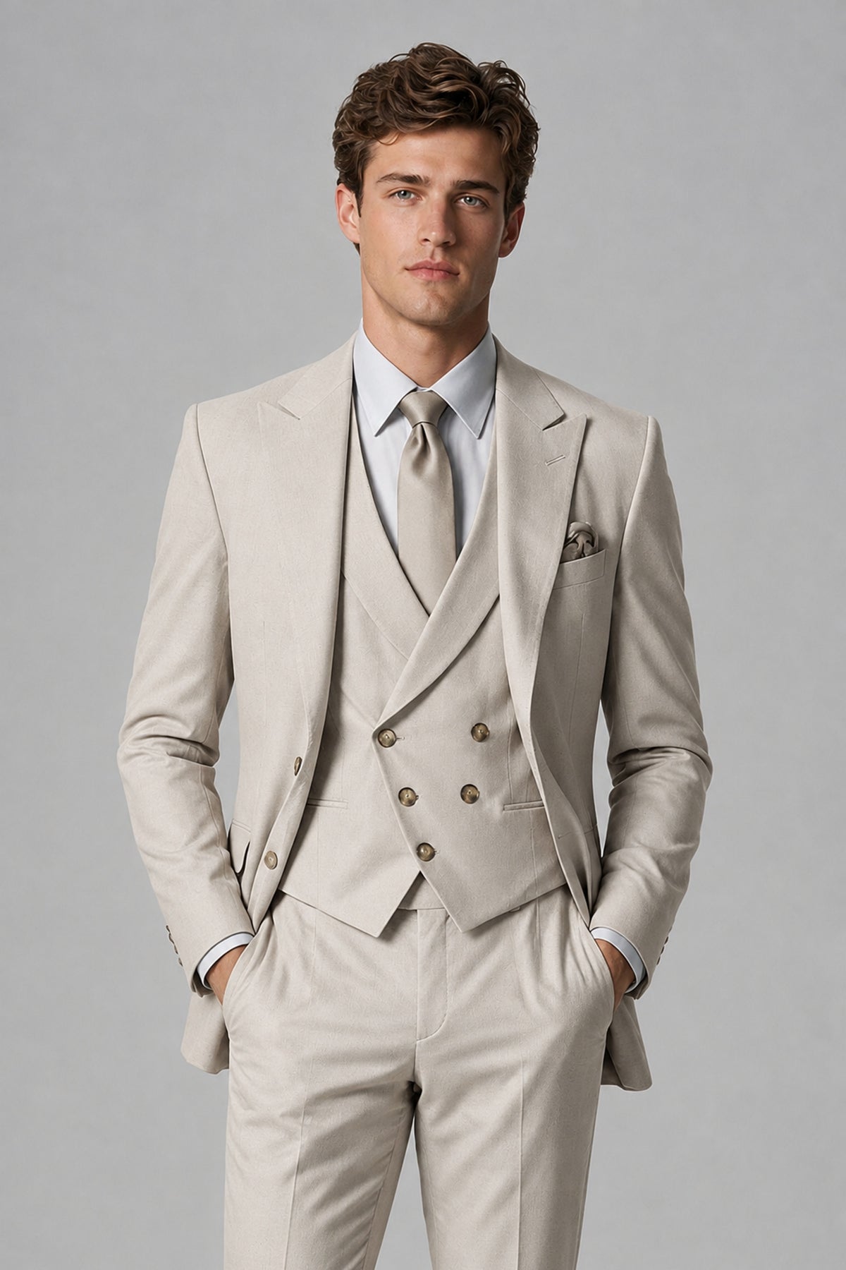 Savile Men's Dusty Cream 3-Piece Suit – Jacket, Vest & Trousers | QX0113 - Cream