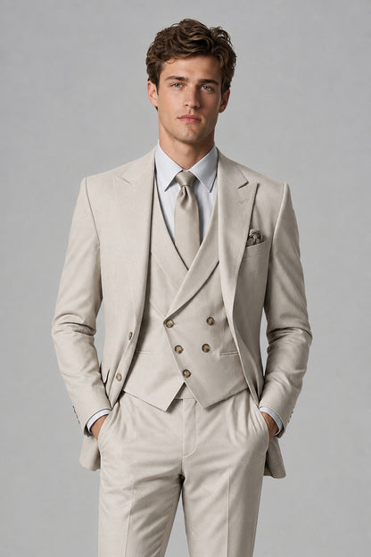 Savile Men's Dusty Cream 3-Piece Suit – Jacket, Vest & Trousers | QX0113 - Cream