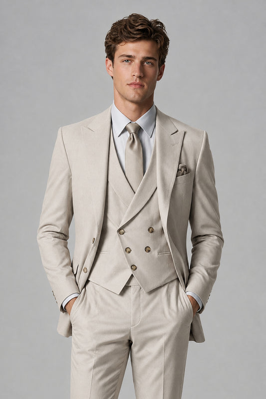Savile Men's Dusty Cream 3-Piece Suit – Jacket, Vest & Trousers | QX0113 - Cream