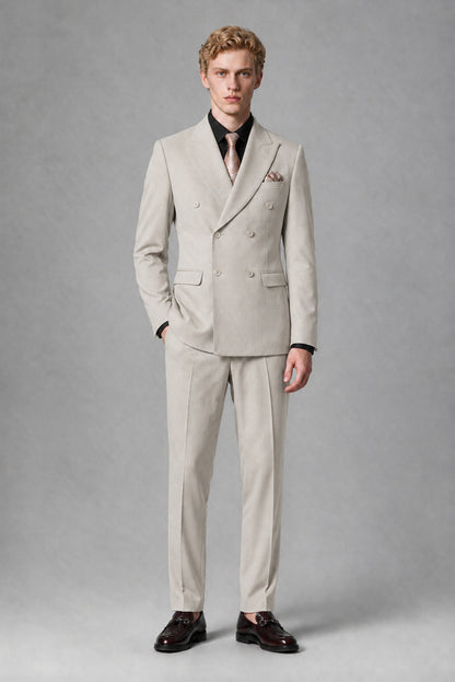 Savile Men's Cream Double-Breasted Two-Piece Suit - Cream