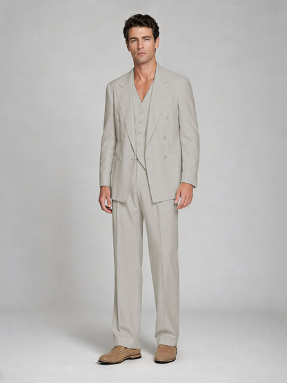 Men's Cream Double-Breasted 2-Piece Suit – Peak Lapel Wedding & Beach Formal Set with Vest - Cream