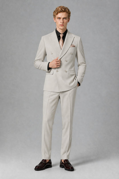 Savile Men's Cream Double-Breasted Two-Piece Suit - Cream