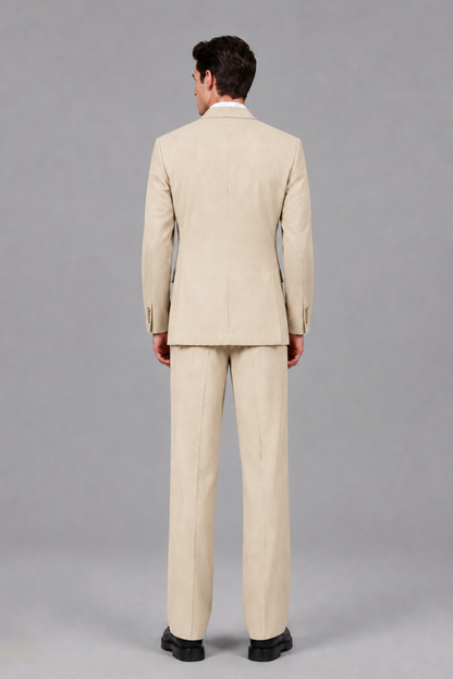 Savile Men's Cream Pleated 2-Piece Suit Set | Notch Lapel Blazer & Tailored Trousers - Cream - Cream_3