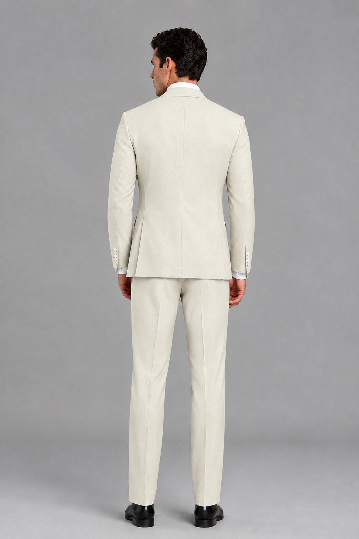 Savile Men's Modern Cream 2-Piece Wrap Suit Set – Peak Lapel Side-Button Blazer & Tailored Trousers - Cream - Cream_3