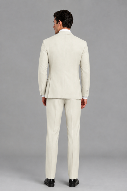 Savile Men's Modern Cream 2-Piece Wrap Suit Set – Peak Lapel Side-Button Blazer & Tailored Trousers - Cream - Cream_3