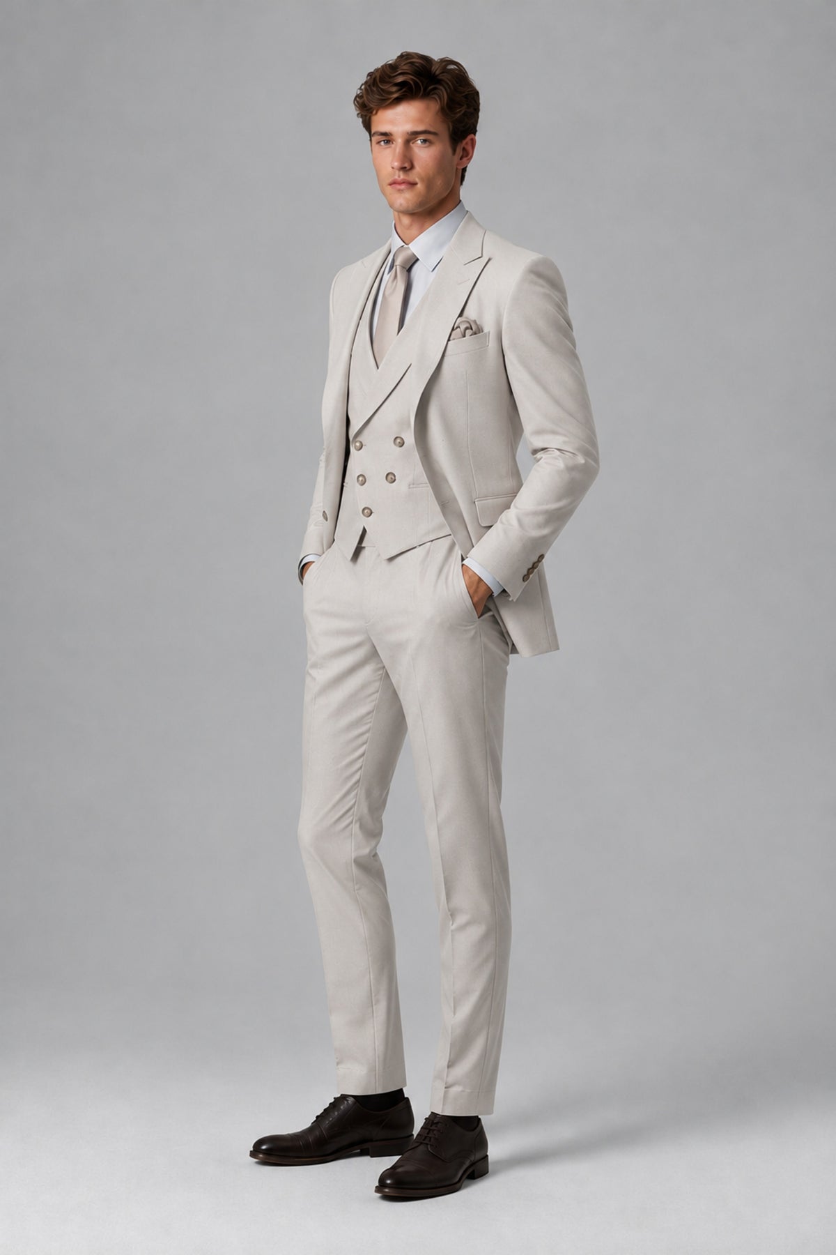 Savile Men's Dusty Cream 3-Piece Suit – Jacket, Vest & Trousers | QX0113 - Cream