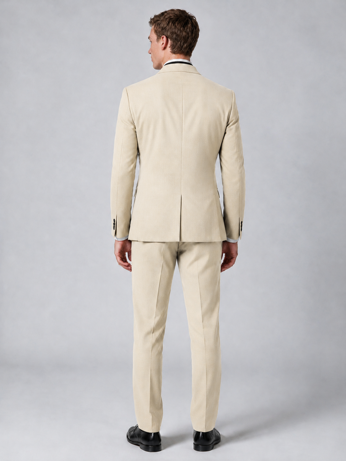 Savile Men's Cream Wrap Shawl Lapel 2-Piece Suit Set – Modern Jacket & Trousers - Cream - Cream_3