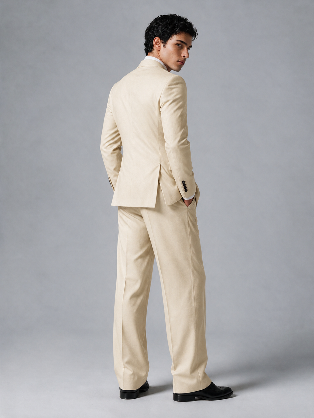 Savile Men's Cream Double-Breasted 2-Piece Suit Set – Peak Lapel Blazer & Pleated Wide-Leg Trousers - Cream - Cream_3
