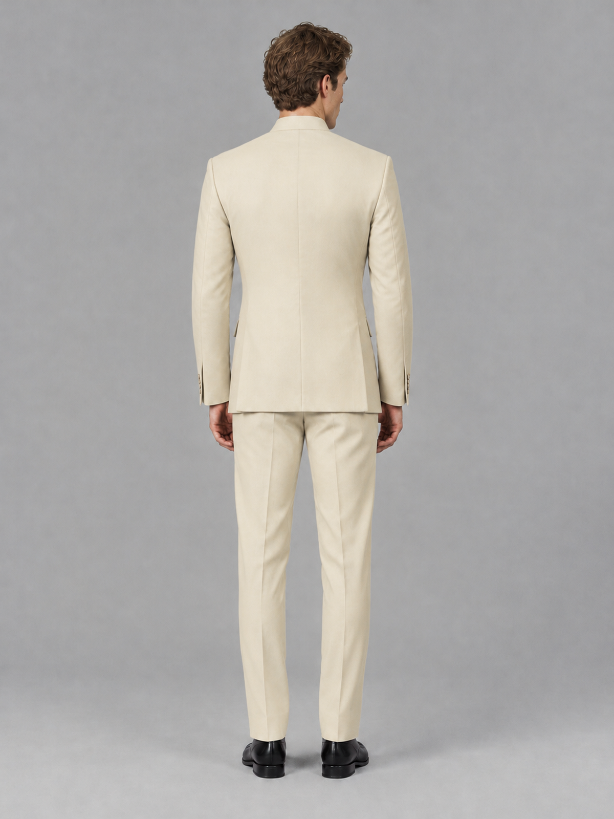 Savile Men's Cream Mandarin Collar Asymmetrical 2-Piece Suit Set – Modern Jacket & Trousers - Cream - Cream_3