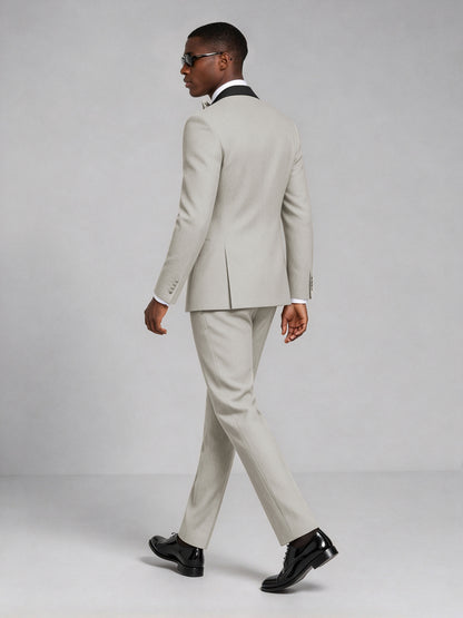 Men's Cream Double-Breasted Tuxedo Suit – Satin Shawl Lapel Cream-Tie Wedding & Gala 2-Piece Set - Cream