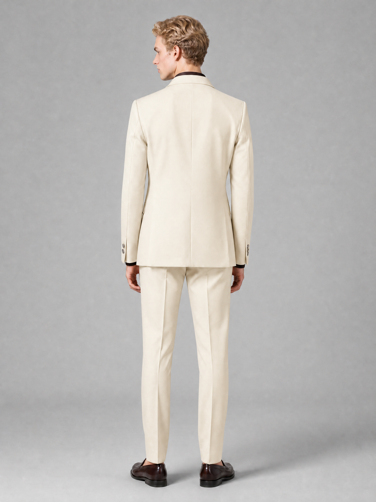 Men's Light Cream Double-Breasted Slim Fit 2-Piece Suit – Peak Lapel Wedding & Business Formal Set - Cream - Cream_3