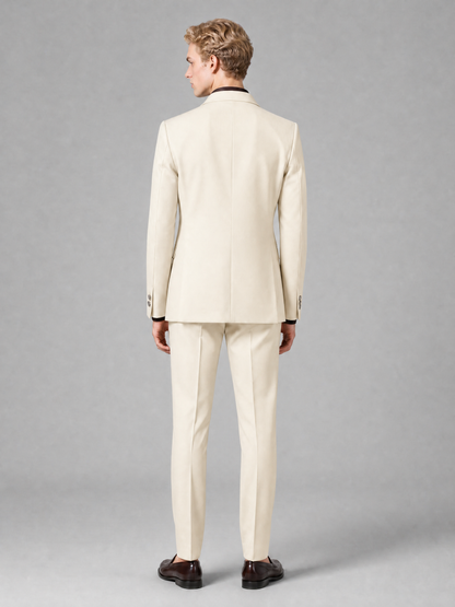 Men's Light Cream Double-Breasted Slim Fit 2-Piece Suit – Peak Lapel Wedding & Business Formal Set - Cream - Cream_3