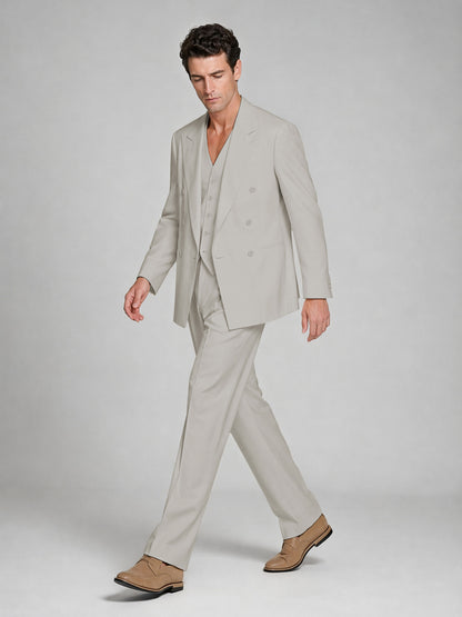 Men's Cream Double-Breasted 2-Piece Suit – Peak Lapel Wedding & Beach Formal Set with Vest - Cream