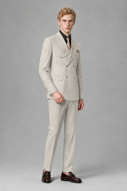Savile Men's Cream Double-Breasted Two-Piece Suit - Cream