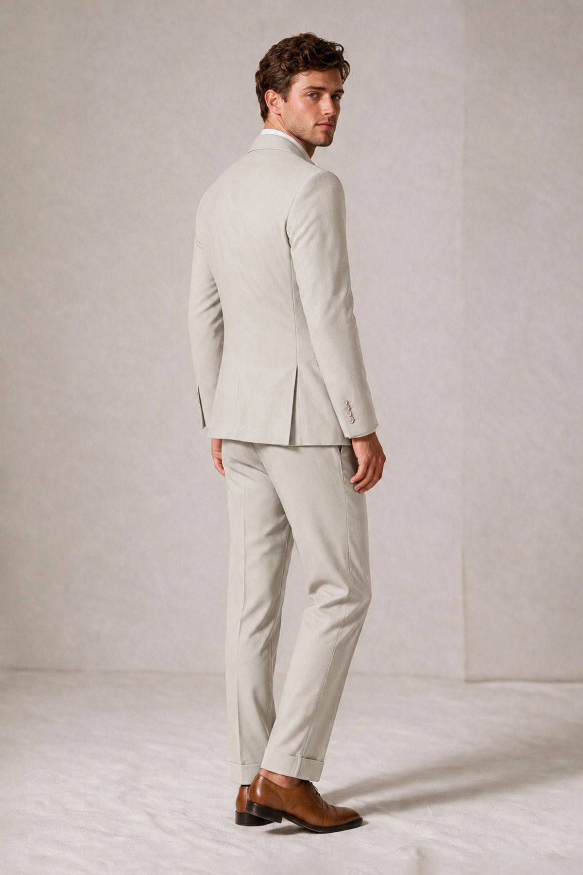 Savile Men's Cream Double-Breasted Slim Fit 2-Piece Suit Set – Peak Lapel Blazer & Cuffed Trousers | Wedding Prom Formal - Cream