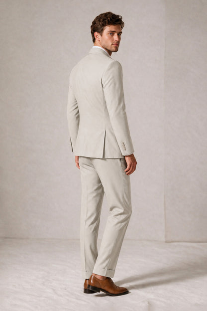 Savile Men's Cream Double-Breasted Slim Fit 2-Piece Suit Set – Peak Lapel Blazer & Cuffed Trousers | Wedding Prom Formal - Cream