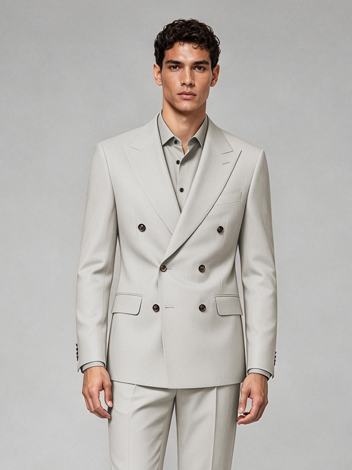 Savile Men's Cream Double-Breasted 2-Piece Suit Set – Blazer & Trousers - Cream