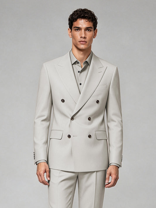 Savile Men's Cream Double-Breasted 2-Piece Suit Set – Blazer & Trousers - Cream
