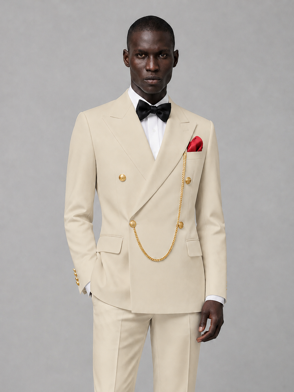 Men's Cream Double-Breasted 2-Piece Suit Set – Jacket & Trousers | Cream Chain - Cream