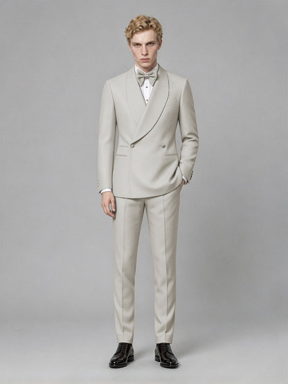 Men's Cream Single-Button Cream Satin Shawl Lapel Tuxedo Suit Set | Blazer & Trousers - Cream