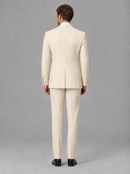 Savile Men's Cream Velvet Shawl Lapel Tuxedo Suit – Modern Side-Buckle Dinner Jacket & Trousers 2-Piece Set - Cream