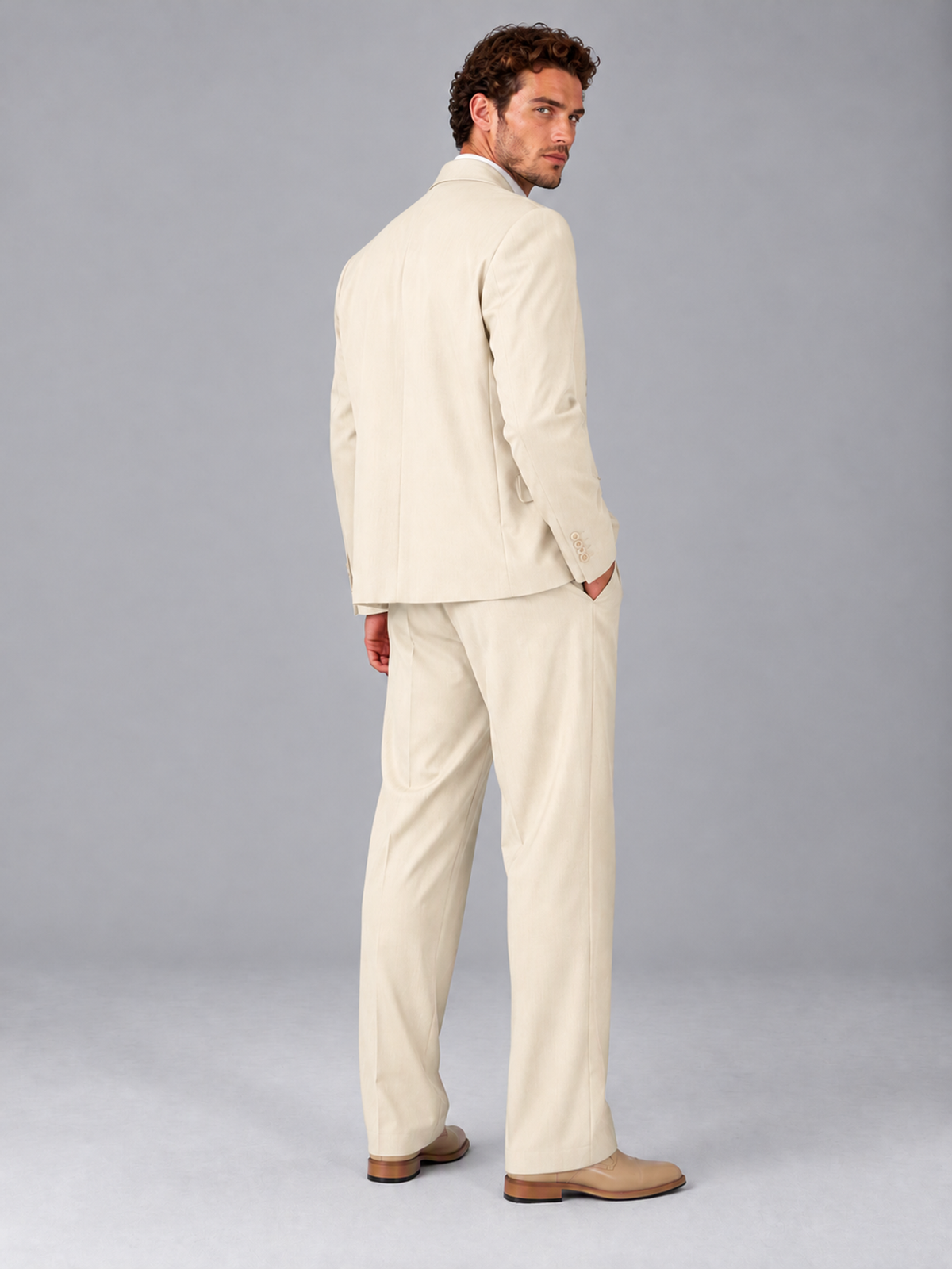 Savile Cream Beige Double-Breasted 2-Piece Suit with Peak Lapel - Cream
