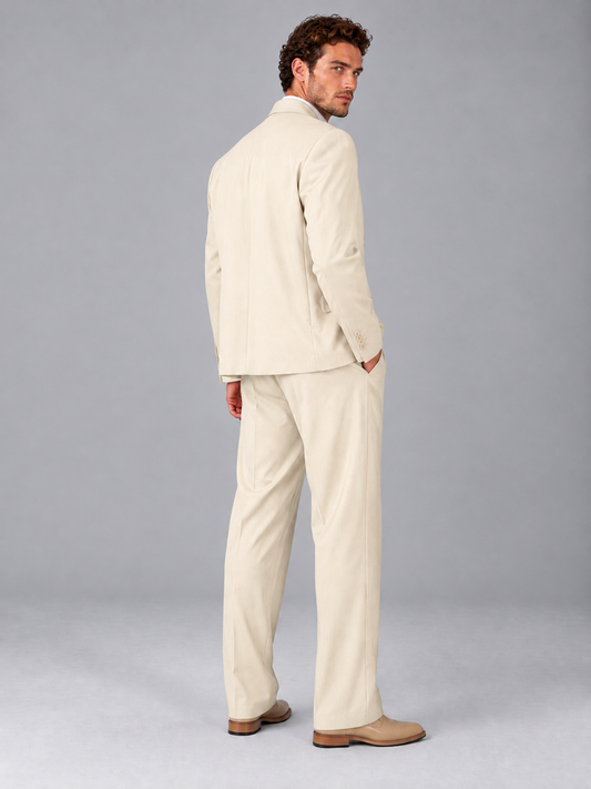 Savile Cream Beige Double-Breasted 2-Piece Suit with Peak Lapel - Cream